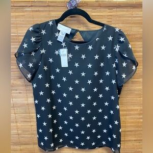 238 Corey Lynn Calter Star Print Black Blouse